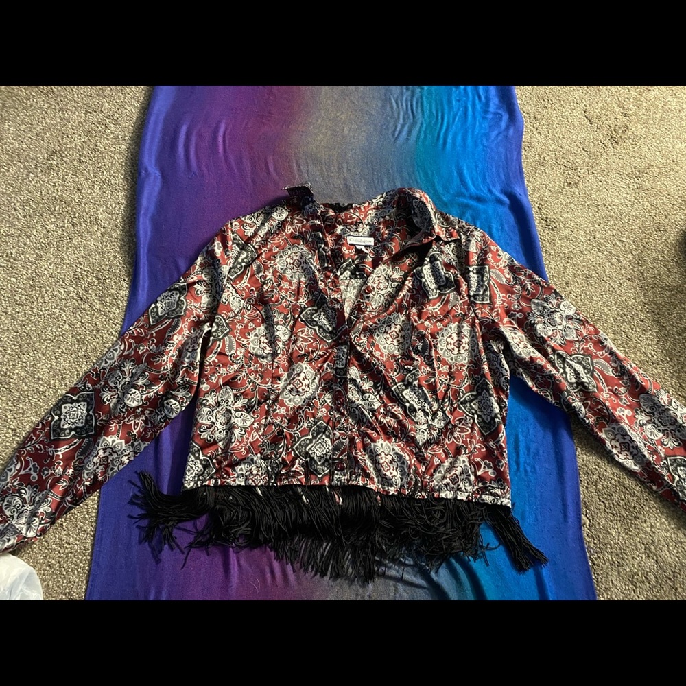 Silk button up with black fringe